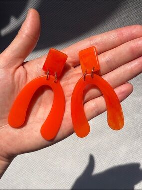 Red Modern Arch Drop Earrings - Women Jewelry
